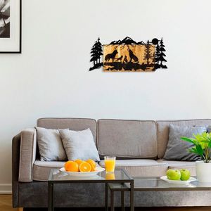 Decoratiune de perete, Wolves, 50% lemn/50% metal , Dimensiune: 88 x 39 x 3 cm, Negru imagine