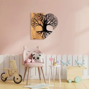 Decoratiune de perete, Love Tree, 50% lemn/50% metal, Dimensiune: 60 x 58 cm, Nuc / Negru imagine