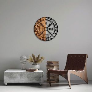 Decoratiune de perete, Vegvisir, 50% lemn/50% metal, ø56 cm, Nuc negru imagine