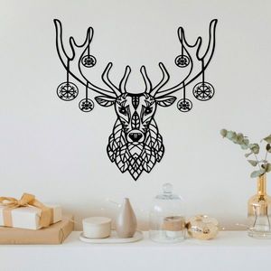 Decoratiune de perete, Christmas Deer, Metal, Dimensiune: 70 x 69 cm, Negru imagine