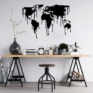 Decoratiune de perete, World Map 8, Metal, Dimensiune: 120 x 83 cm, Negru imagine