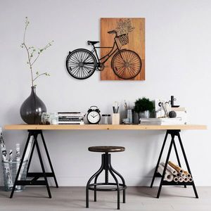 Decoratiune de perete, Historical Floral Bike, Lemn/metal, Dimensiune: 88 x 70 cm, Nuc / Negru imagine