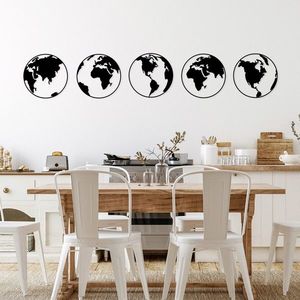 Decoratiune de perete, World Map 2, Metal, 50 x 50 cm, 5 piese, Negru imagine