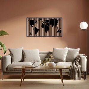 Decoratiune de perete, Wold Map, Metal, Dimensiune: 113 x 60 cm, Negru imagine