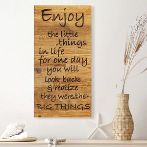 Decoratiune de perete, Enjoy The Little Things, Lemn, Dimensiune: 30 x 3 x 58 cm, Nuc / Negru imagine