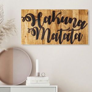 Decoratiune de perete, Hakuna Matata Motto, Lemn, Dimensiune: 30 x 3 x 58 cm, Nuc / Negru imagine