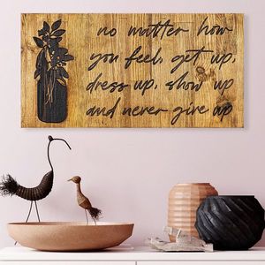 Decoratiune de perete, No Matter How You Feel, Lemn, Dimensiune: 30 x 3 x 58 cm, Nuc / Negru imagine