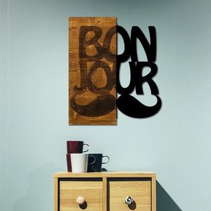 Decoratiune de perete, Bonjour, 50% lemn/50% metal, Dimensiune: 50 x 58 cm, Nuc / Negru imagine