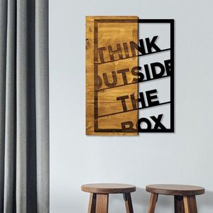 Decoratiune de perete, Think Outside The Box, 50% lemn/50% metal, Dimensiune: 42 x 58 cm, Nuc / Negru imagine