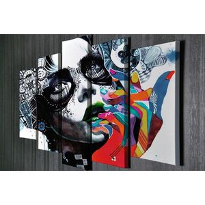 Set 5 tablouri decorative, BC56, Canvas, 70 x 20 cm, Multicolor imagine