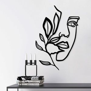 Decoratiune de perete, Woman Face Behind The Branch, Metal, Dimensiune: 46 x 56 cm, Negru imagine