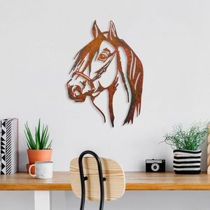 Decoratiune de perete, Horse, Metal, 38 x 53 cm, Multicolor imagine