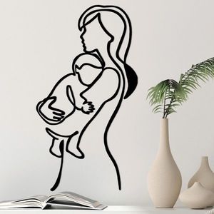 Decoratiune de perete, Mother And Baby, Metal, 70 x 39 cm, Negru imagine