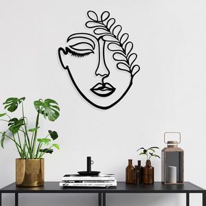 Decoratiune de perete, Woman Face With The Branch, Metal, Dimensiune: 40 x 65 cm, Negru imagine