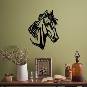 Decoratiune de perete, Horse 2, Metal, Dimensiune: 43 x 56 cm, Negru imagine