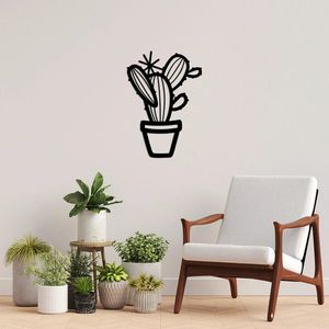 Decoratiune de perete, Cactus, Metal, Dimensiune: 49 x 70 cm, Negru imagine