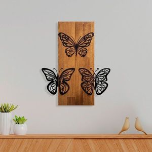 Decoratiune de perete, Butterflies 1, Lemn/metal, Dimensiune: 47 x 58 cm, Nuc / Negru imagine