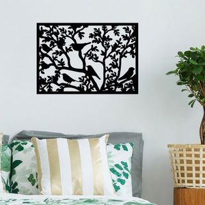 Decoratiune de perete, Tree Branch Birds 2, Metal, Dimensiune: 59 x 41 cm, Negru imagine