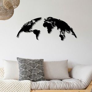 Decoratiune de perete, World Map Medium, Metal, Dimensiune: 120 x 47 cm, Negru imagine