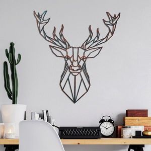 Decoratiune de perete, Deer, Metal, Latime: 60 cm / Inaltime: 65 cm, Multicolor imagine