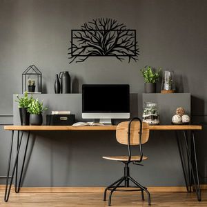 Decoratiune de perete, Tree 4, Metal, Dimensiune: 70 x 44 cm, Negru imagine