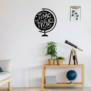 Decoratiune de perete, Time To Travel, Metal, Dimensiune: 55 x 70 cm, Negru imagine