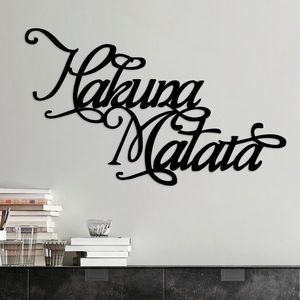 Decoratiune de perete, Hakuna Matata 6, Metal, 95 x 57 cm, Negru imagine