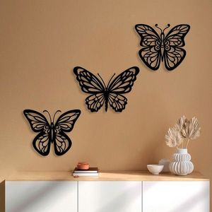 Decoratiune de perete, Butterflies 3, Metal, 32 x 26 cm, Negru imagine