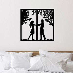 Decoratiune de perete, Meeting With Love, Metal, 34 x 66 cm, 2 piese, Negru imagine