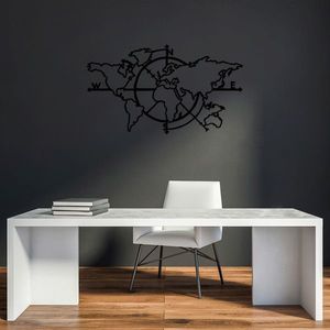 Decoratiune de perete, World Map 8, Metal, Dimensiune: 118 x 68 cm, Negru imagine