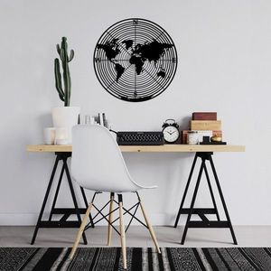 Decoratiune de perete, World Map 9, Metal, Dimensiune: 68 x 68 cm, Negru imagine