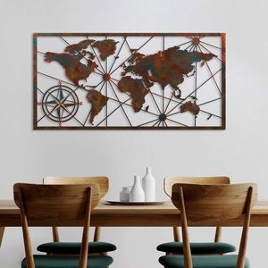 Decoratiune de perete, World Map Large, Metal, Latime: 120 cm / Inaltime: 60 cm, Multicolor imagine