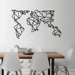 Decoratiune de perete, World Map Metal Decor 4, Metal, Dimensiune: 140 x 80 cm, Negru imagine