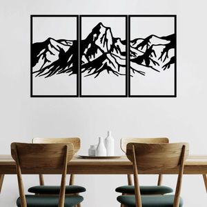 Decoratiune de perete, Mountain 4, Metal, 42 x 72 cm, 3 piese, Negru imagine