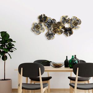 Decoratiune de perete, Shouguang, Metal, 104 x 70 x 10 cm, Negru/Auriu imagine