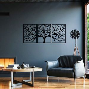 Decoratiune de perete, Monumental Tree 16, Metal, 53 x 73 cm, 3 piese, Negru imagine