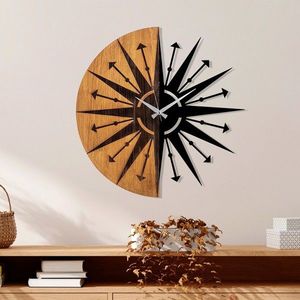 Ceas de perete, Wooden Clock, Lemn/metal, ø56 cm, Nuc / Negru imagine