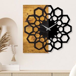 Ceas de perete, Wooden Clock 30, Lemn/metal, Dimensiune: 58 x 3 x 58 cm, Nuc / Negru imagine