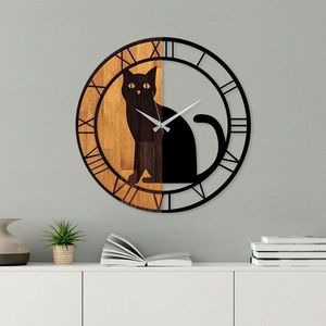 Ceas de perete, Wooden Clock, Lemn/metal, ø56 cm, Nuc / Negru imagine