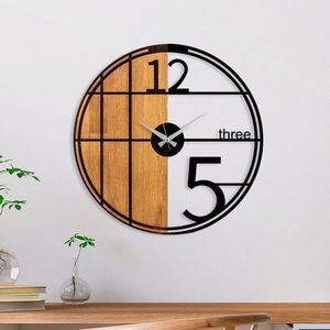 Ceas de perete, Wooden Clock, Lemn/metal, ø56 cm, Nuc / Negru imagine