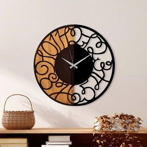 Ceas de perete, Wooden Clock, Lemn/metal, ø56 cm, Nuc / Negru imagine