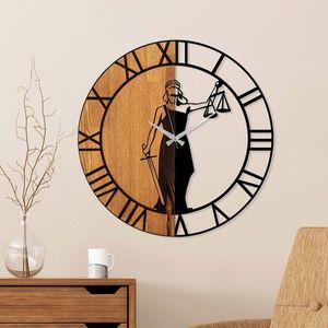 Ceas de perete, Wooden Clock, Lemn/metal, ø56 cm, Nuc / Negru imagine