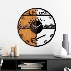 Ceas de perete, Wooden Clock, Lemn/metal, ø56 cm, Nuc / Negru imagine