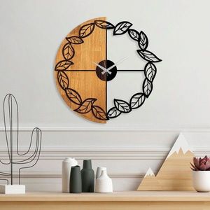 Ceas de perete, Wooden Clock, Lemn/metal, ø56 cm, Nuc / Negru imagine