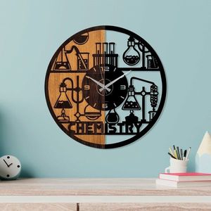 Ceas de perete, Wooden Clock, Lemn/metal, ø56 cm, Nuc / Negru imagine