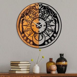 Ceas de perete, Wooden Clock, Lemn/metal, ø56 cm, Nuc / Negru imagine