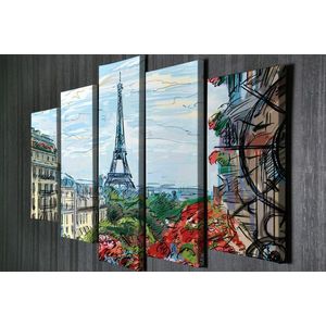 Set 5 tablouri decorative, BC102, Canvas, Lemn, Multicolor imagine