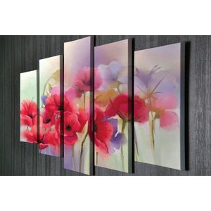 Set 5 tablouri decorative, BC101, Canvas, Lemn, Multicolor imagine