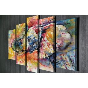 Set 5 tablouri decorative, BC107, Canvas, Lemn, Multicolor imagine