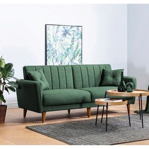 Canapea extensibila cu 3 locuri, Unique Design, 867UNQ1359, Lemn de carpen / Metal, Verde imagine